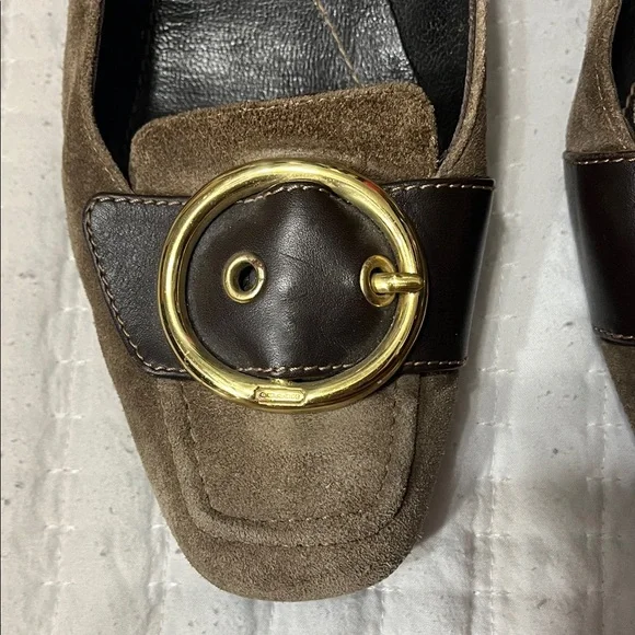 Coach Brown Suede Flats with Gold Accent - Picture 4 of 7